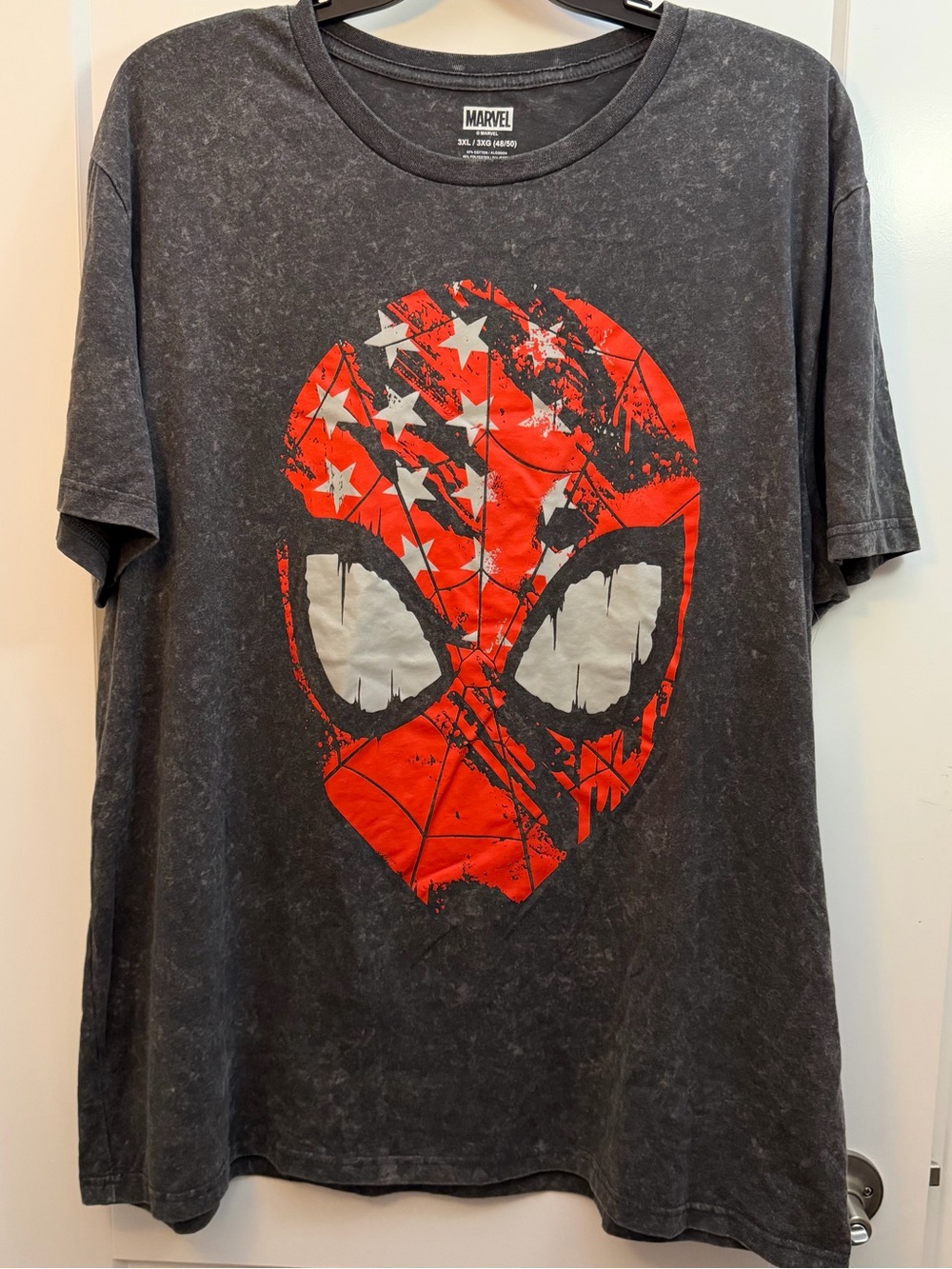 3XL Marvel Men’s Black Graphic Spider Mask T-Shirt - Red & White Print - Picture 1 of 3